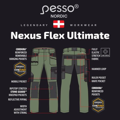 Workwear trousers Pesso Nexus 185, Olive Green | 4-Way Stretch | Pesso workwear | pessosafety.eu | KD185_OG Workwear trousers Pesso Nexus 185, Olive Green | 4-Way Stretch | Pesso workwear | pessosafety.eu | KD185_OG